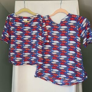 Sister & Me Matching Colorful Fish Print Cover ups Size xsmall & medium.